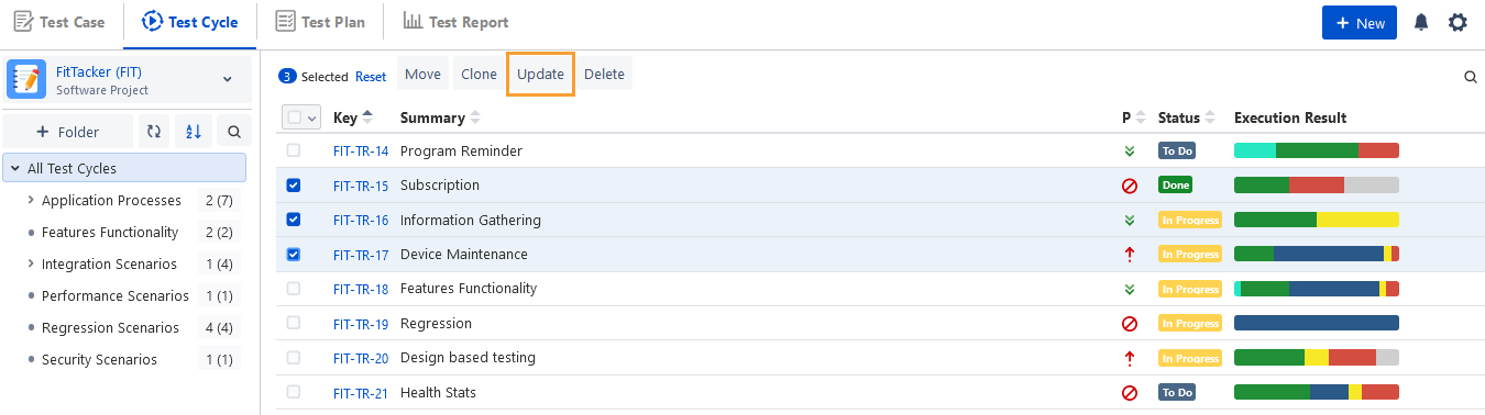 Select Test Cycles to Edit