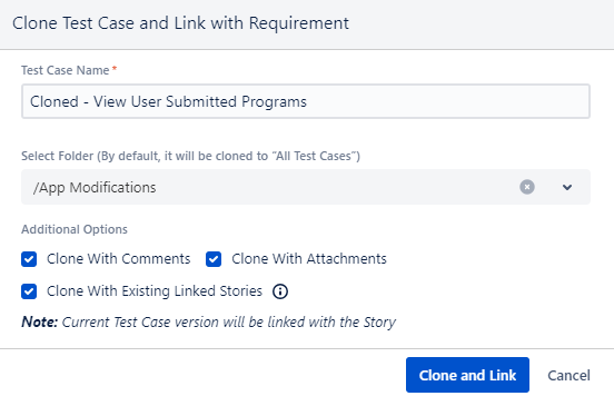 Clone Test Case and Link with Requirement
