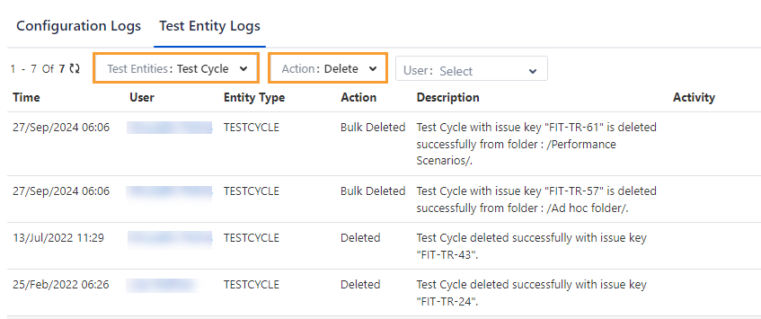 Audit Logs Delete Test Cycles