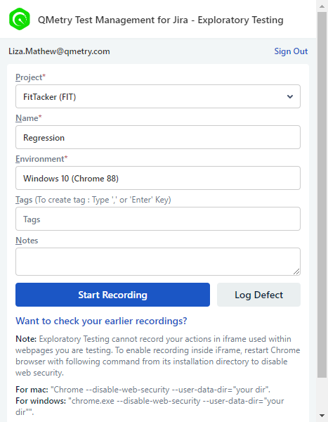 Log Defect Screen