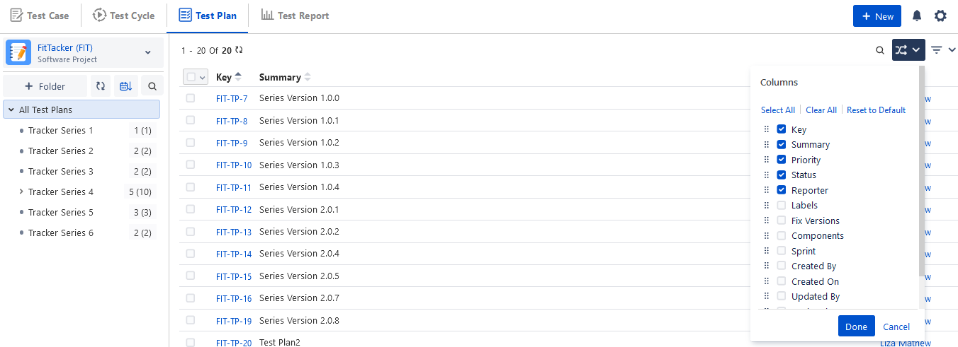 Test Plan List View