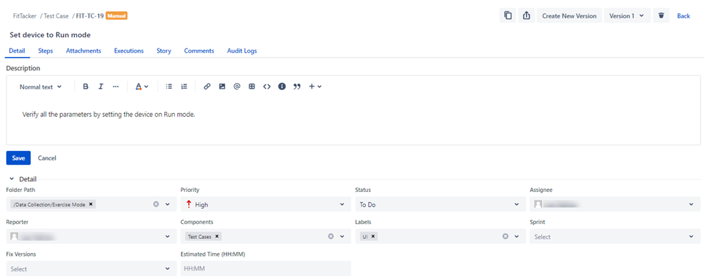Inline Editing of Test Case