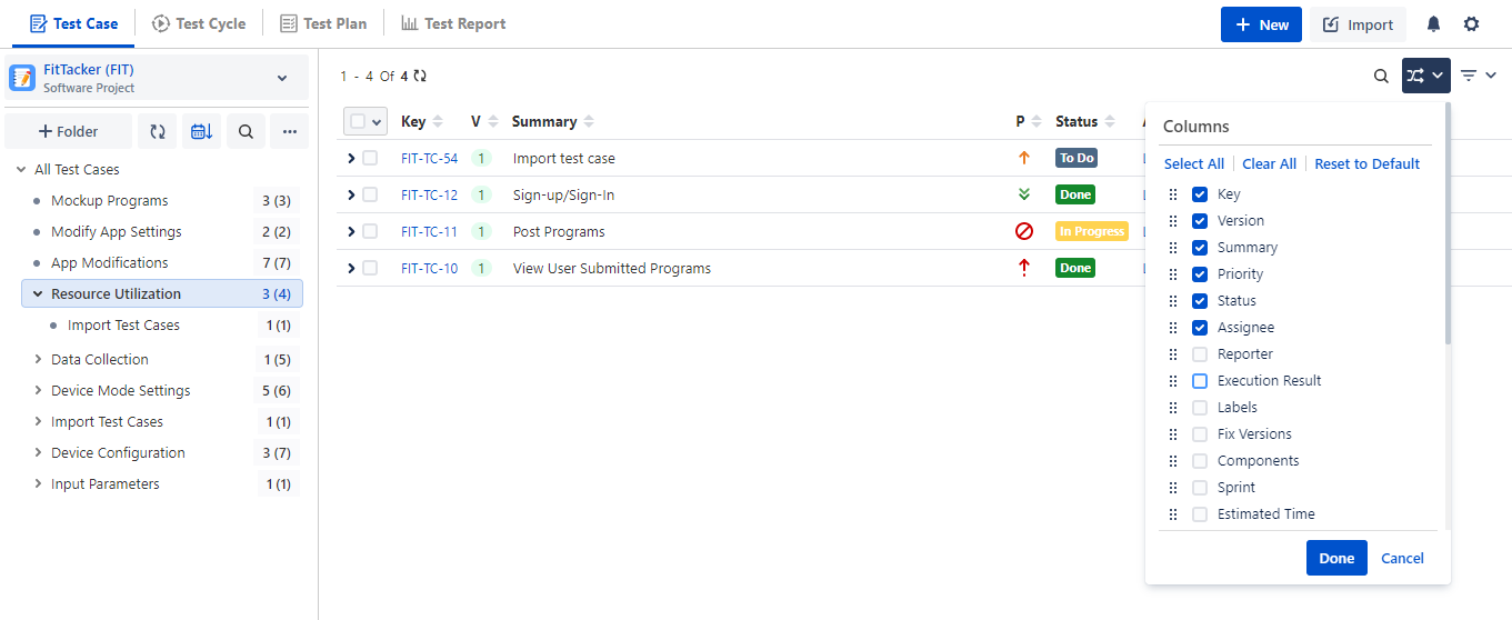 Test Case List View