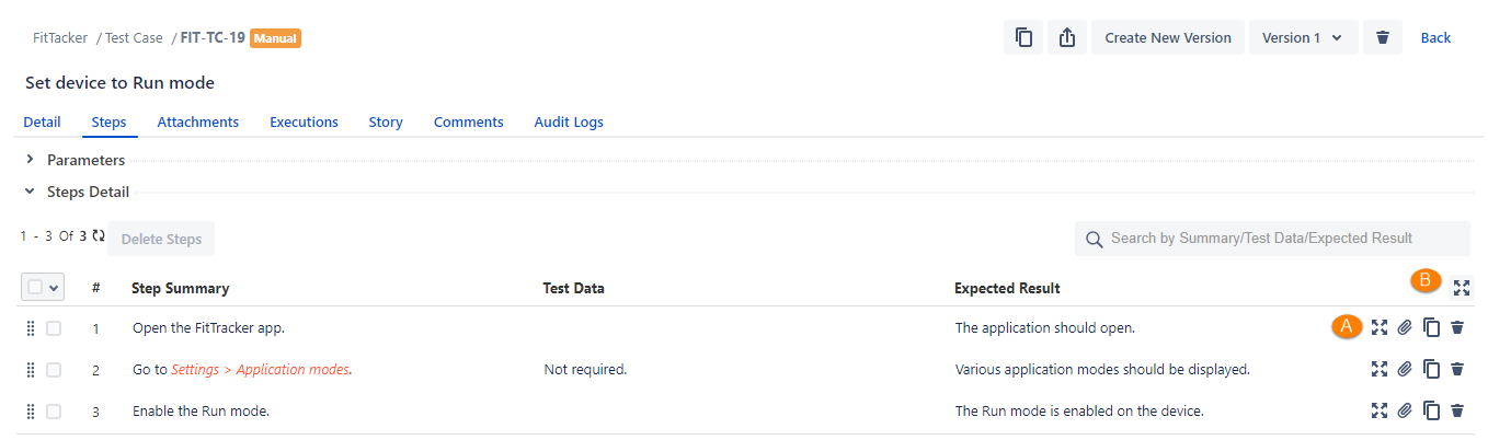Expand Test Steps