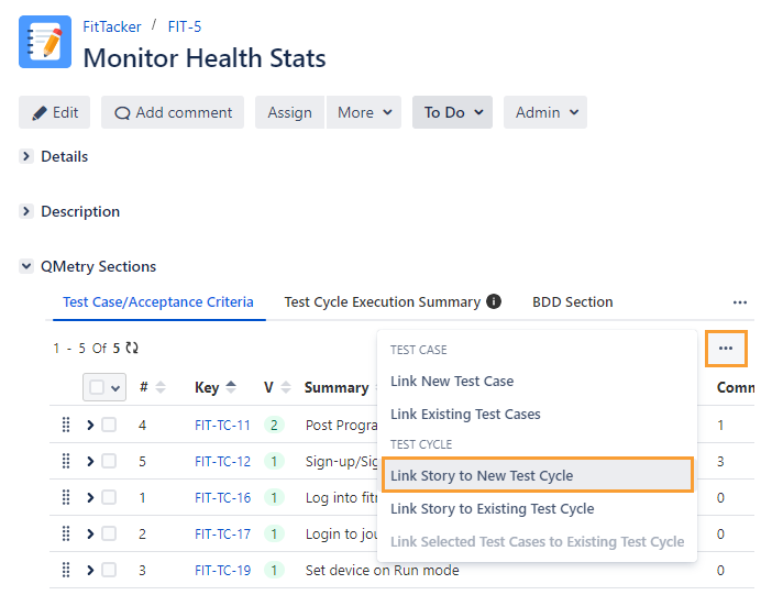 Link Story to New Cycle Option