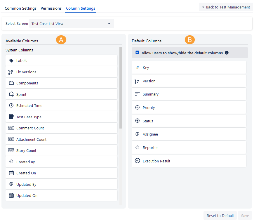 Column Settings