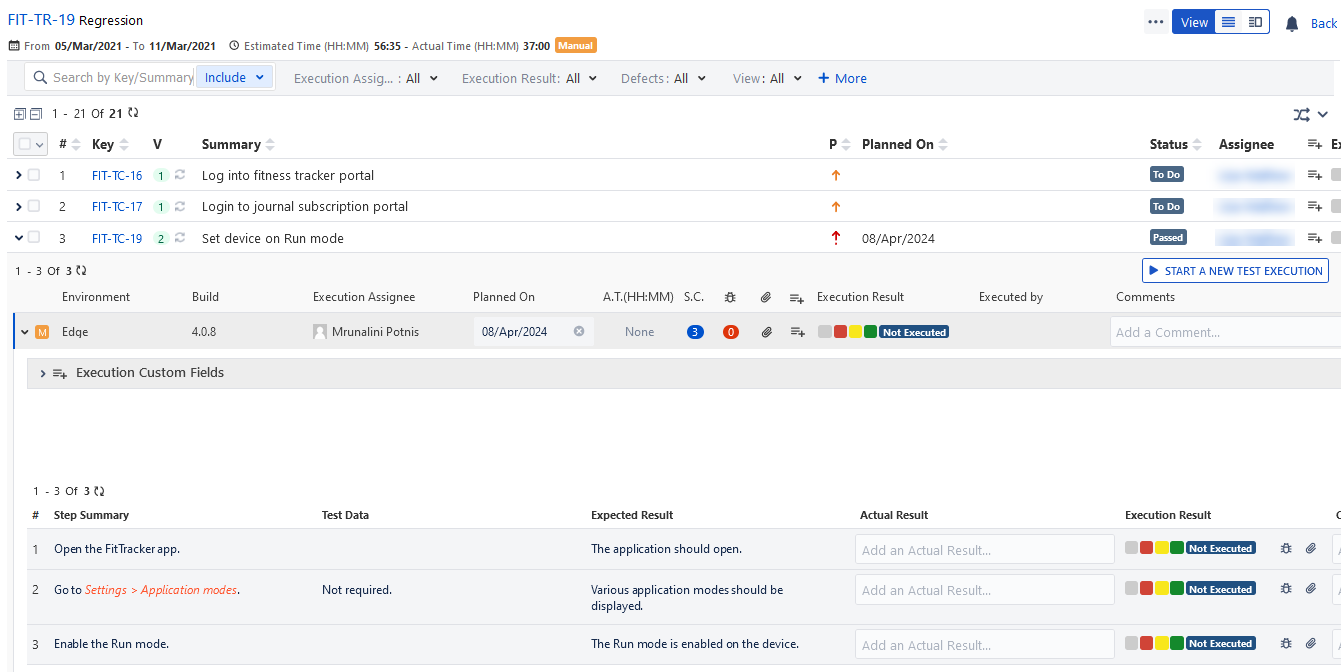 Execute Test Cases from Execution List View