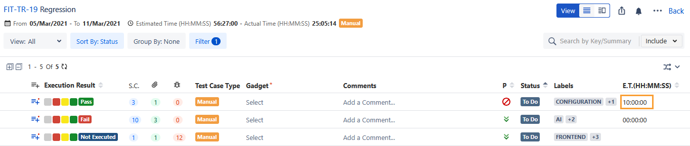 Estimated Time List View