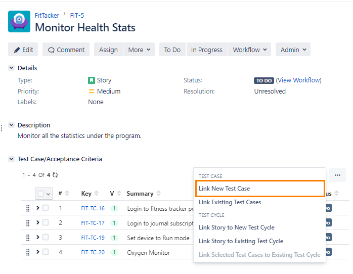 Link New Test Case from Story
