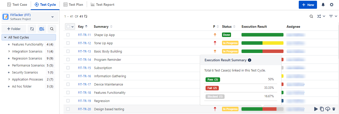 Test Cycle List View
