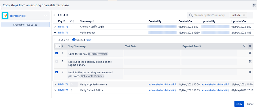 Copy Steps from Shareable Test Case