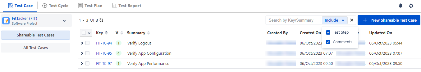 Search Shareable Test Case