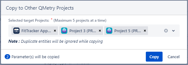 Select Project to Copy Parameters