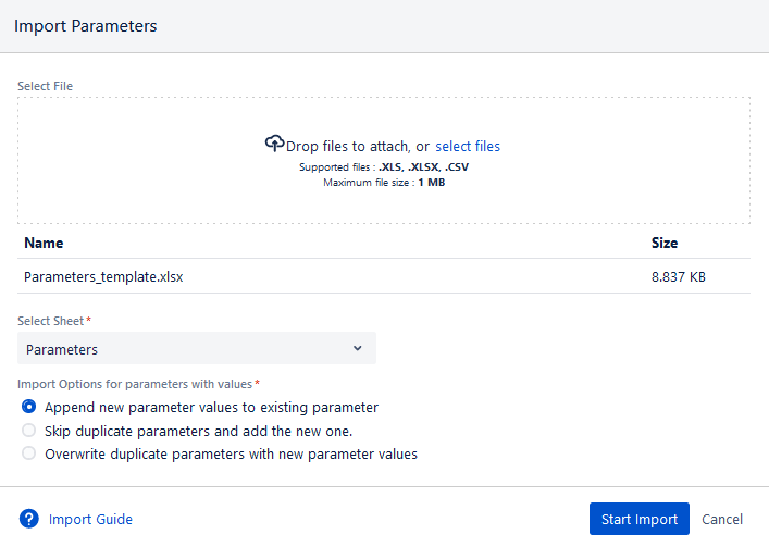 Start Parameter Import