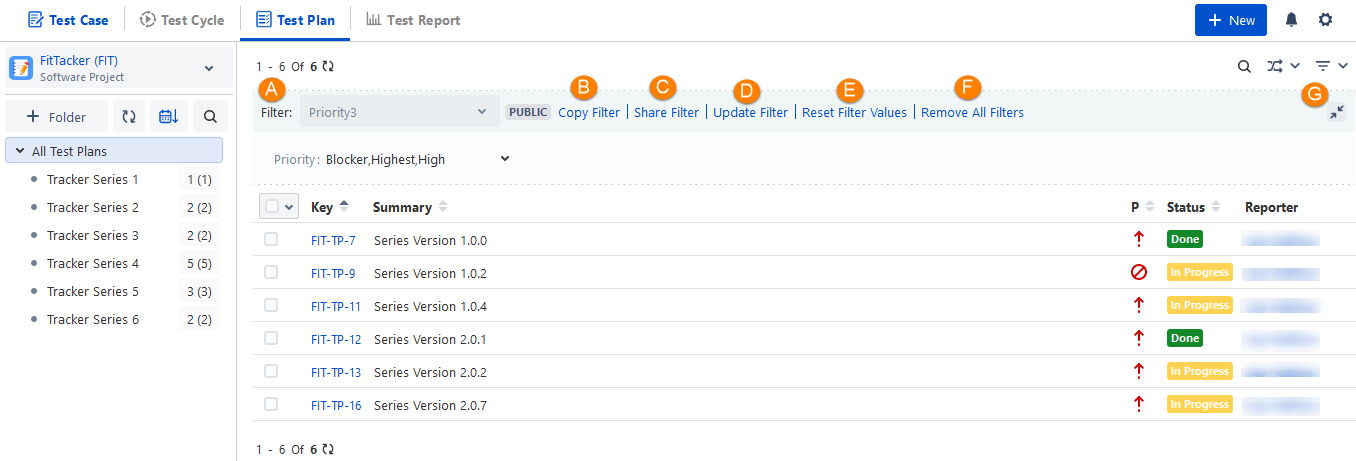 Test Plan Filter Options