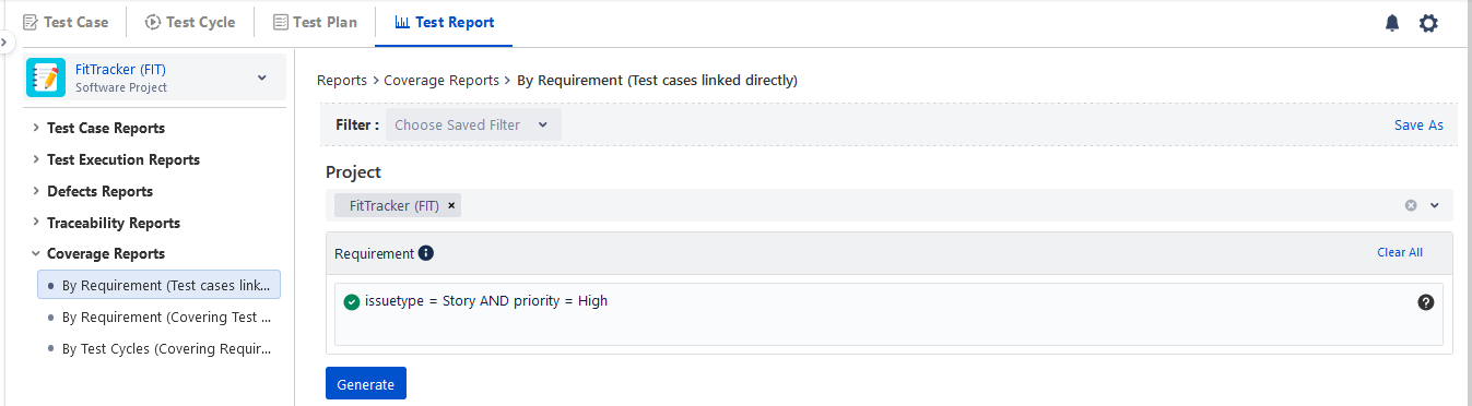 Coverage for Directly Linked Test Cases