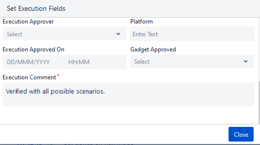 Set Execution Fields Dialog