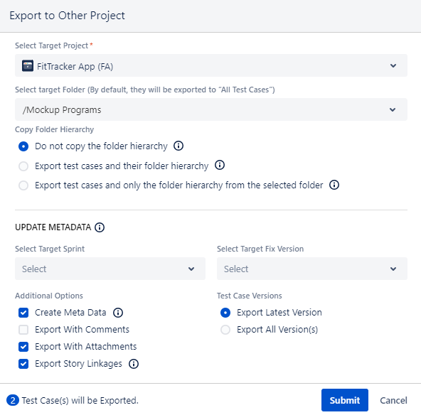 Export to Other Project Option