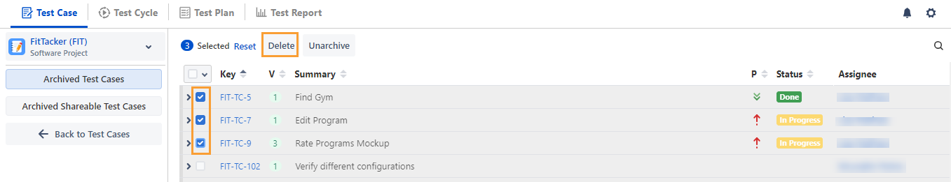 Delete Test Cases in Bulk