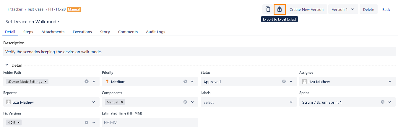 Export a Single Test Case