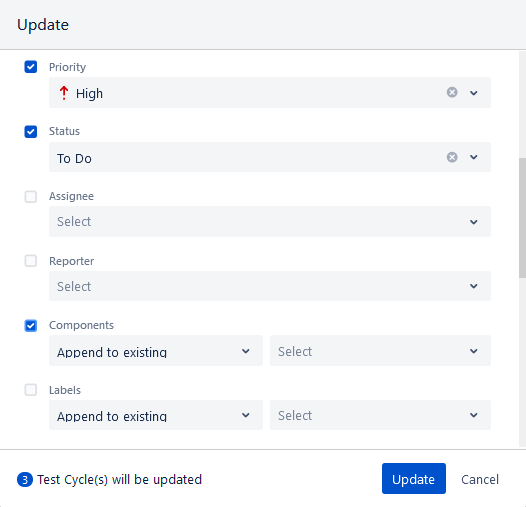 Bulk Update Test Cycle from List View