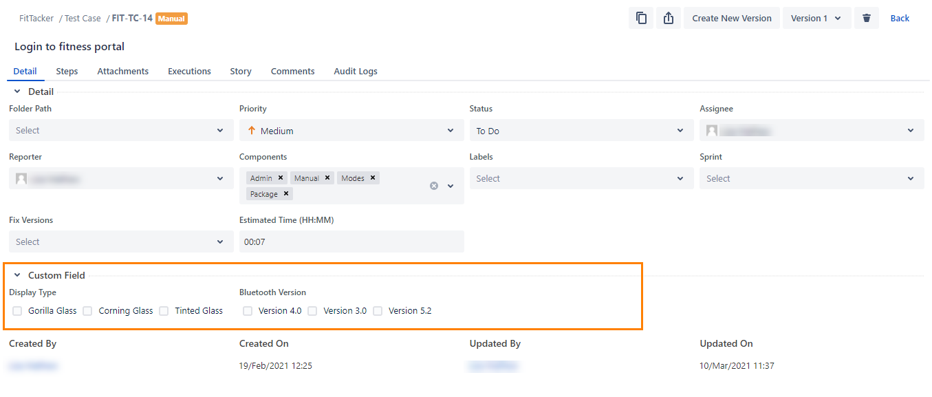Custom Field in Test Assets