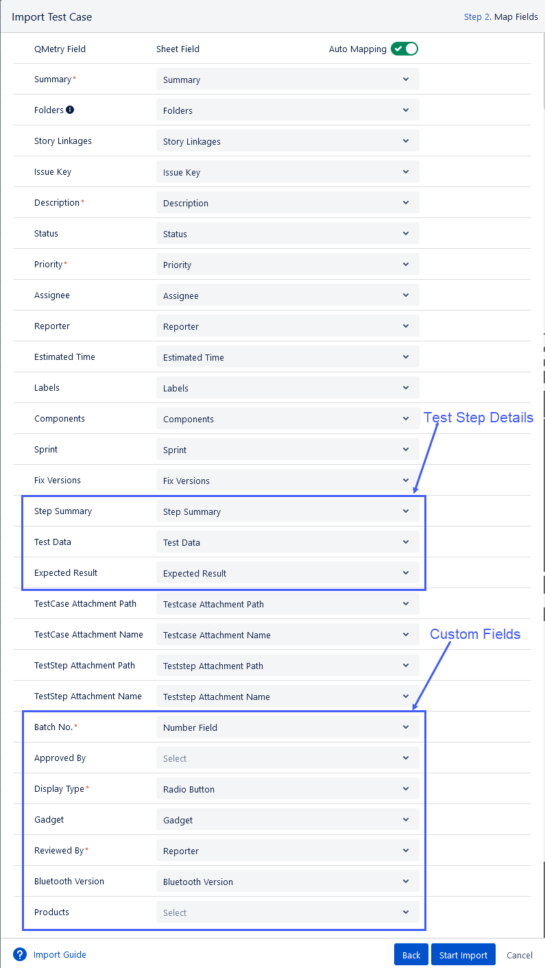 Field Mapping for Import