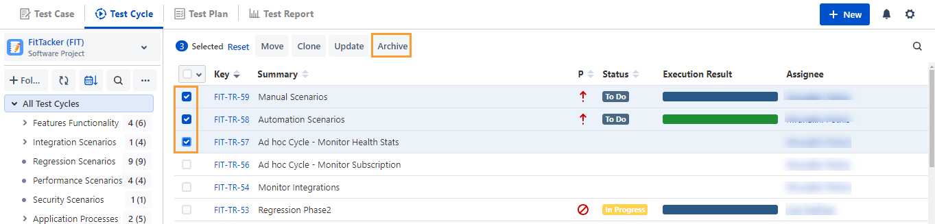 Bulk Archive Test Cycles