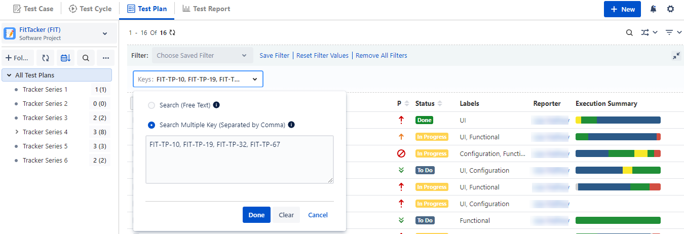 Search Multiple Test Plan Keys