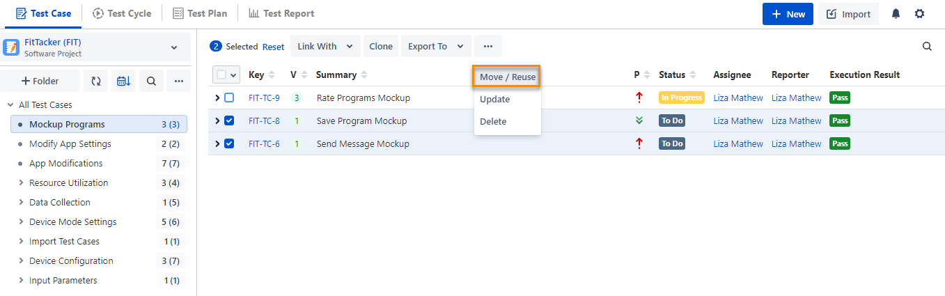 Move Test Case Option