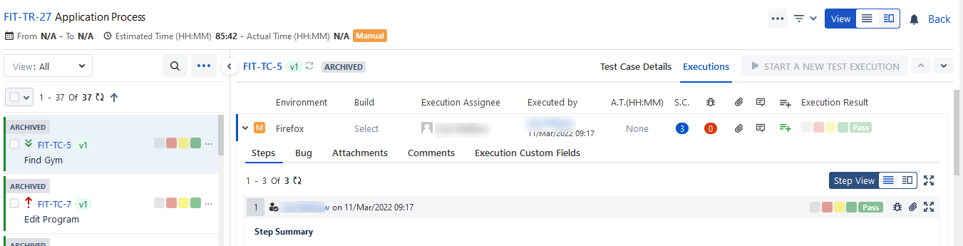 Archived Test Cases on Grid View