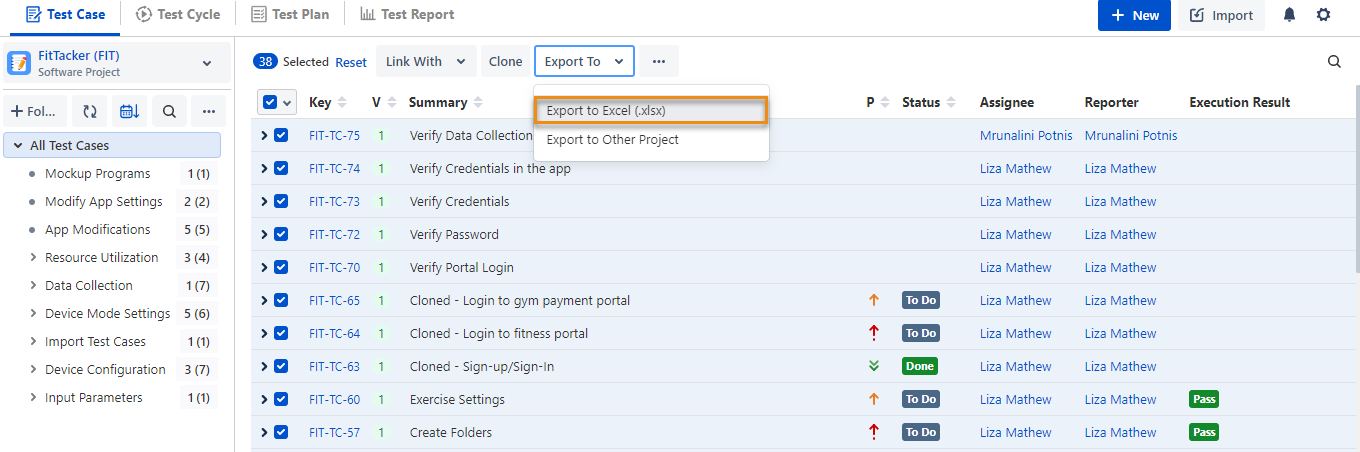 TC Export to Excel Option