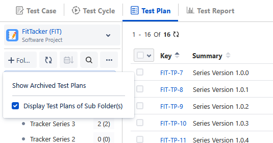 Display Test Plan of Subfolders