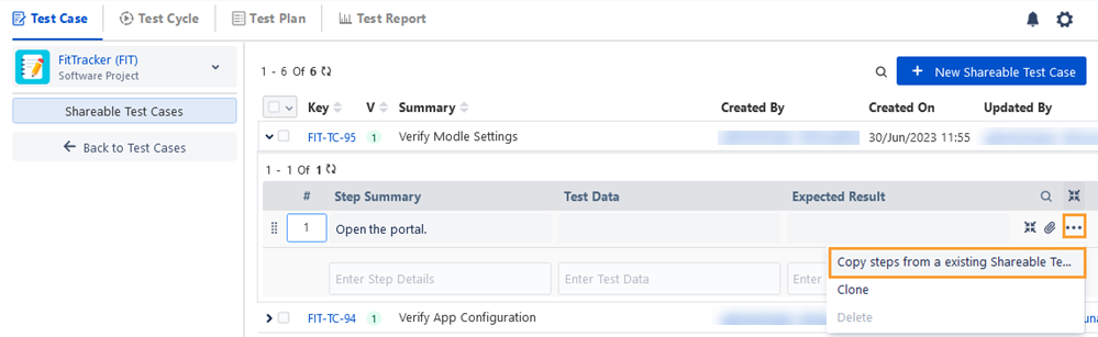 Copy Steps from an Existing Shareable Test Case