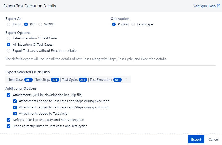 Test Execution Export to PDF