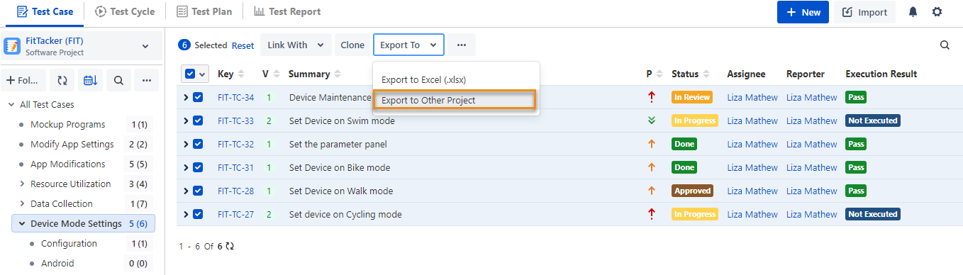 Export Test Case to Other Project