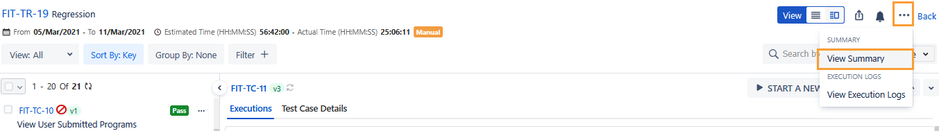 Test Execution View Summary