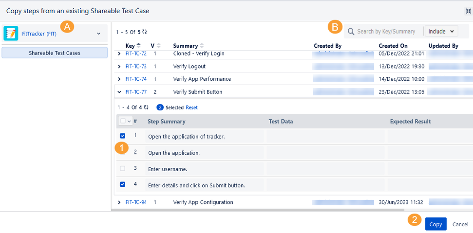 Select Steps to Copy in Shareable