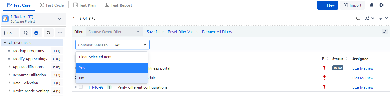 Filter Menu Option