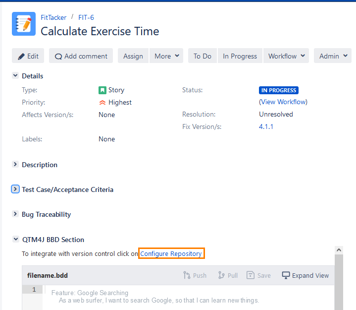 Configure BDD in Story