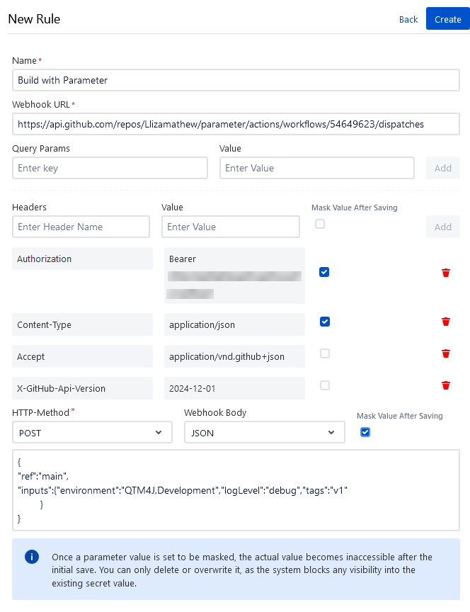 GitHub Actions Rule With JSON Parameters