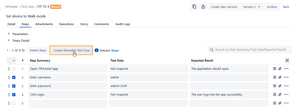 Create Shareable Test Case