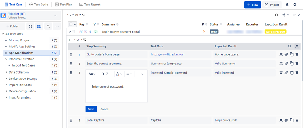 Edit Test Steps from List View