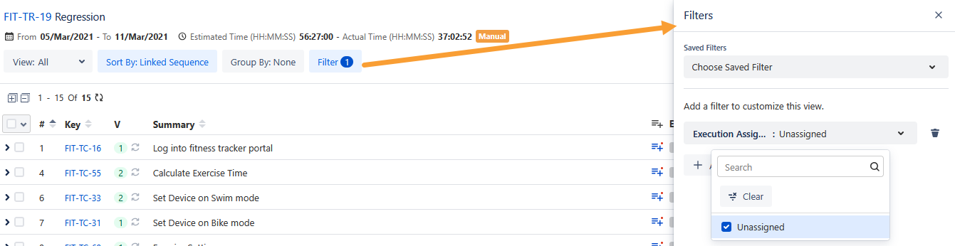Execution Assignee Filter
