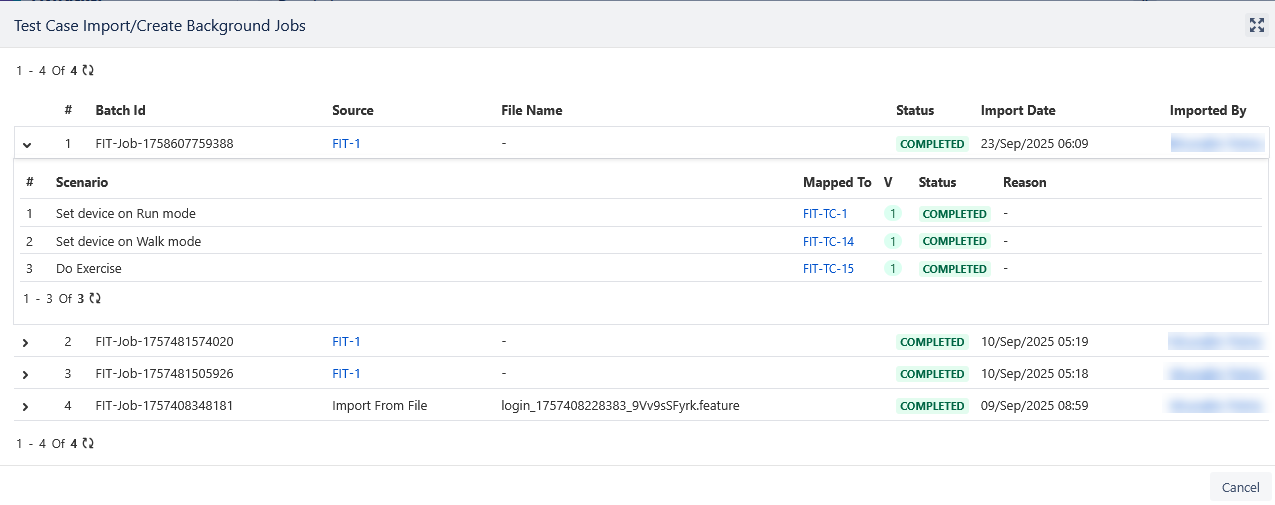 TC Import Create Background Jobs Screen