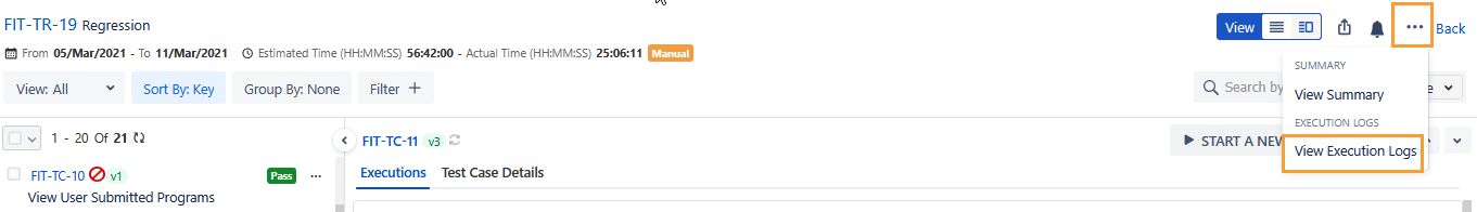 View Execution Logs Option