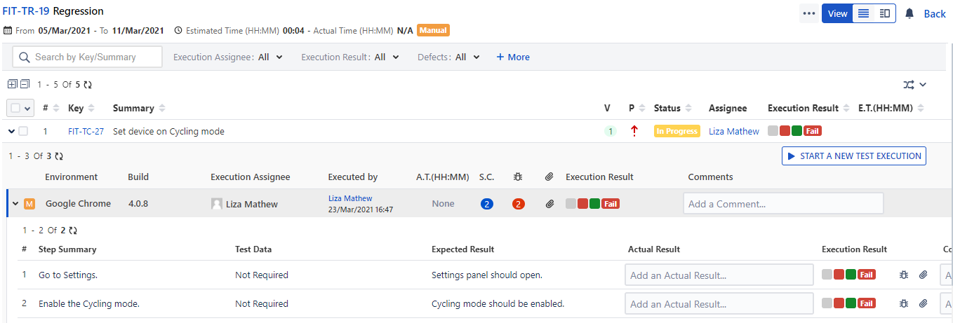 List View Execution Screen