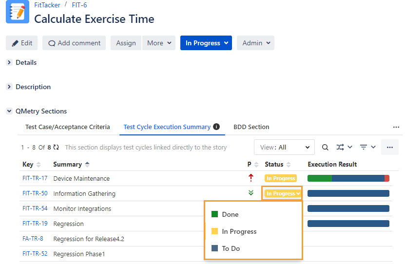 Update Test Cycle Status Inline
