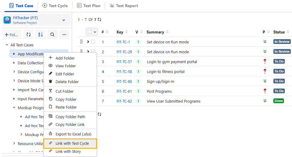 Link Test Case Folder