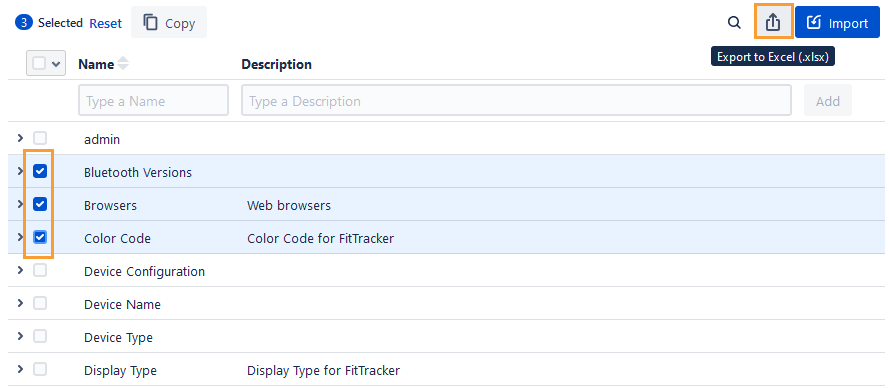 Export Parameters
